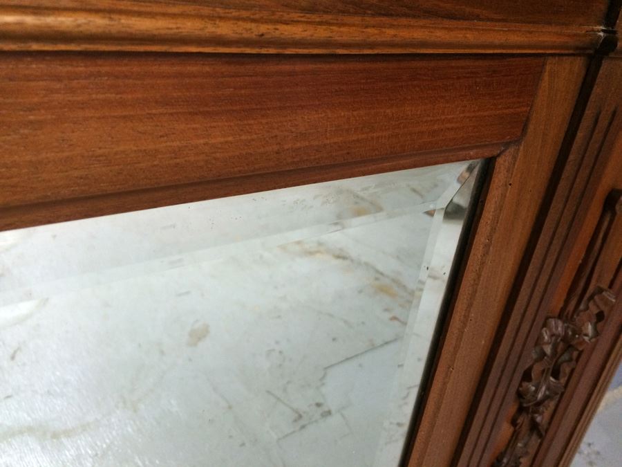 Ornate Carved Wood Beveled Glass Mirror [Photo 6]