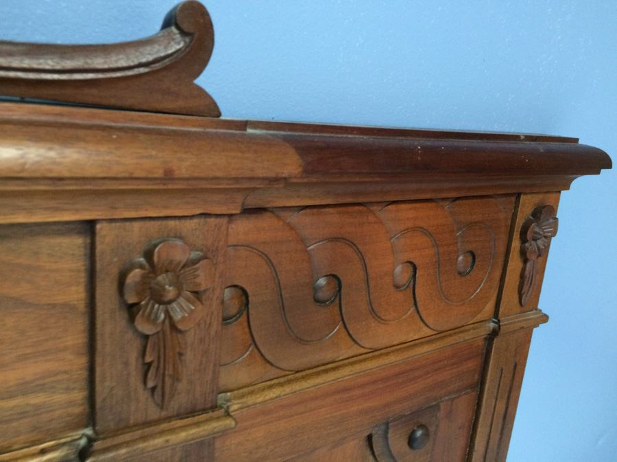 Ornate Carved Wood Beveled Glass Mirror [Photo 8]