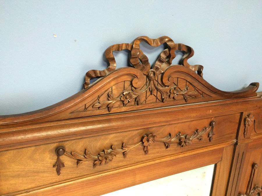 Ornate Carved Wood Beveled Glass Mirror [Photo 2]