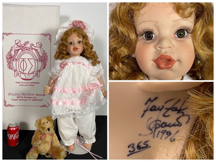Vintage 1996 Limited Edition Fayzah Spanos Collectible Doll Hand Signed By Fayzah Spanos Precious Heirloom Dolls Designer With Box 24L [Photo 1]