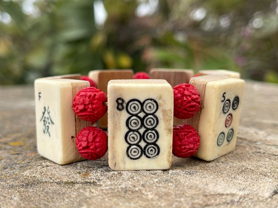 Vintage Bone And Bamboo Mahjong Tiles Bracelet [Photo 2]