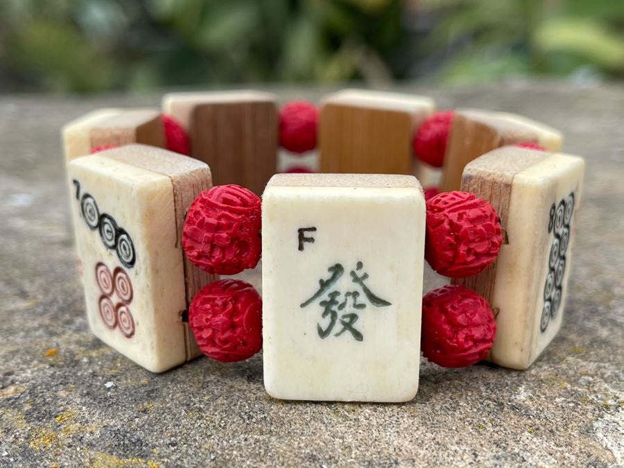 Vintage Bone And Bamboo Mahjong Tiles Bracelet [Photo 3]