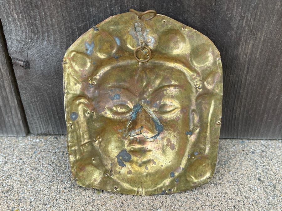 Old Nepalese Tibetan Brass Filigree Mask With Inlayed Coral And Turqoise 3.5W X 4H [Photo 6]