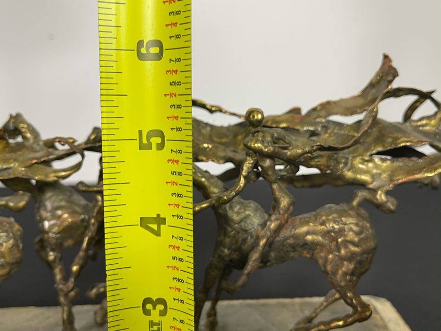 Brass Sculpture Of 3 People Riding Horses On Marble Base 11W X 3.5D X 5H [Photo 21]
