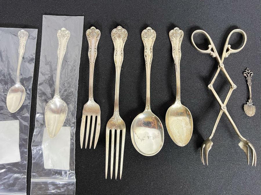 Sterling Silver Flatware And Sterling Silver Scissor Fork Tongs 245g Total Weight Of Sterling [Photo 3]
