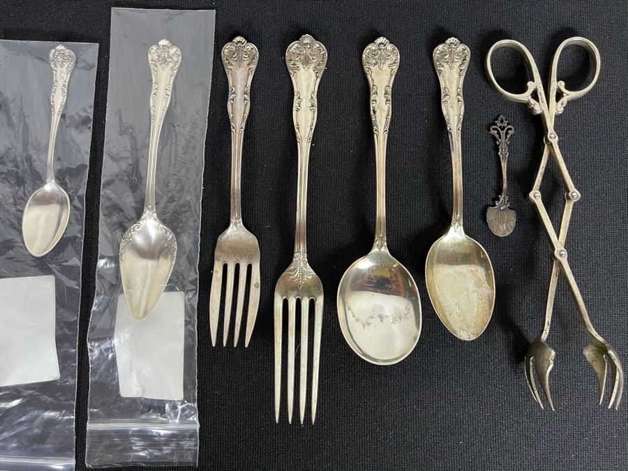 Sterling Silver Flatware And Sterling Silver Scissor Fork Tongs 245g Total Weight Of Sterling [Photo 4]