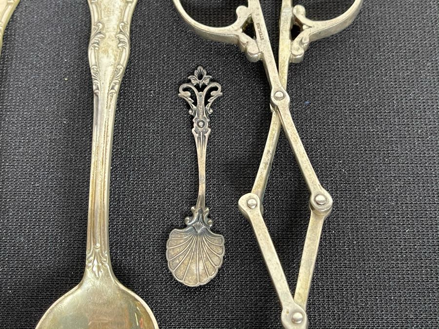 Sterling Silver Flatware And Sterling Silver Scissor Fork Tongs 245g Total Weight Of Sterling [Photo 7]