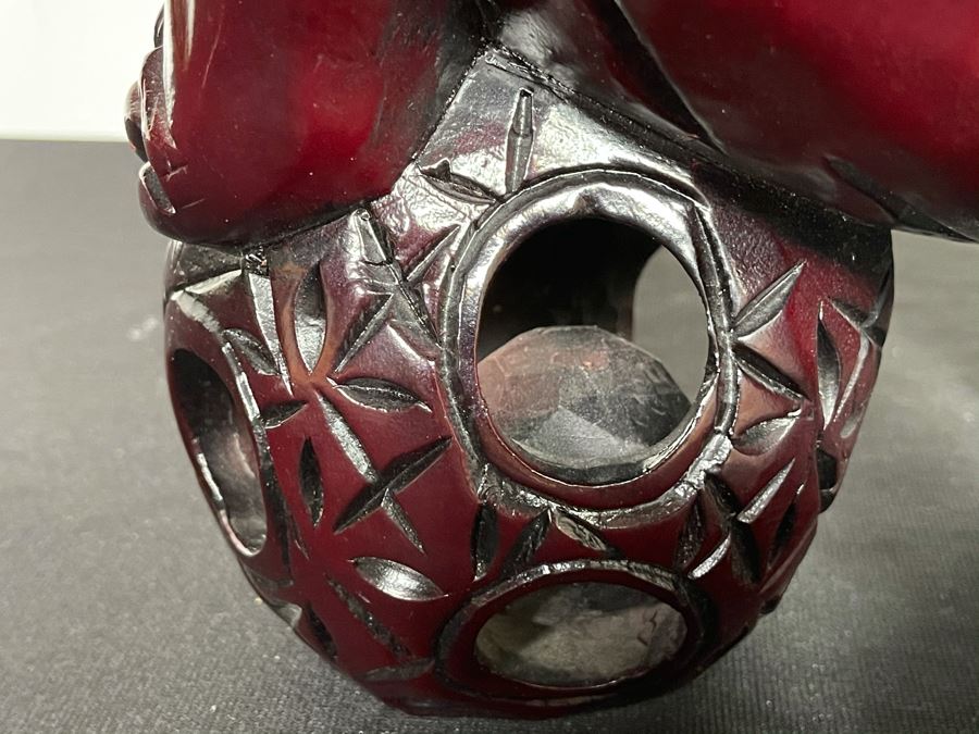 Vintage Asian Carved Wooden Foo Dog With Floating Ball 10W X 7D X 10H [Photo 10]