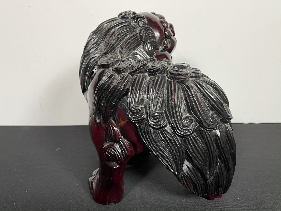 Vintage Asian Carved Wooden Foo Dog With Floating Ball 10W X 7D X 10H [Photo 7]