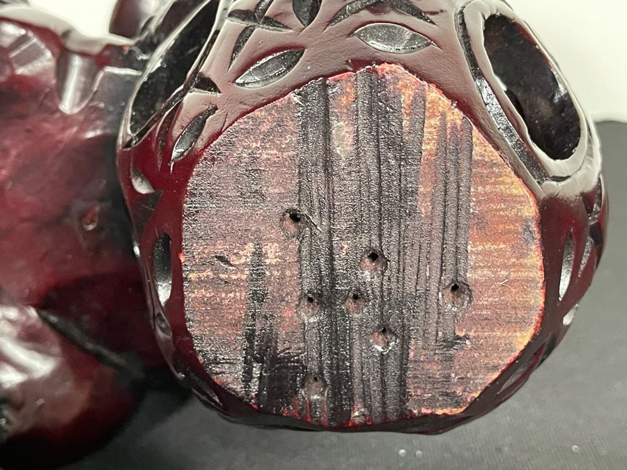 Vintage Asian Carved Wooden Foo Dog With Floating Ball 10W X 7D X 10H [Photo 15]