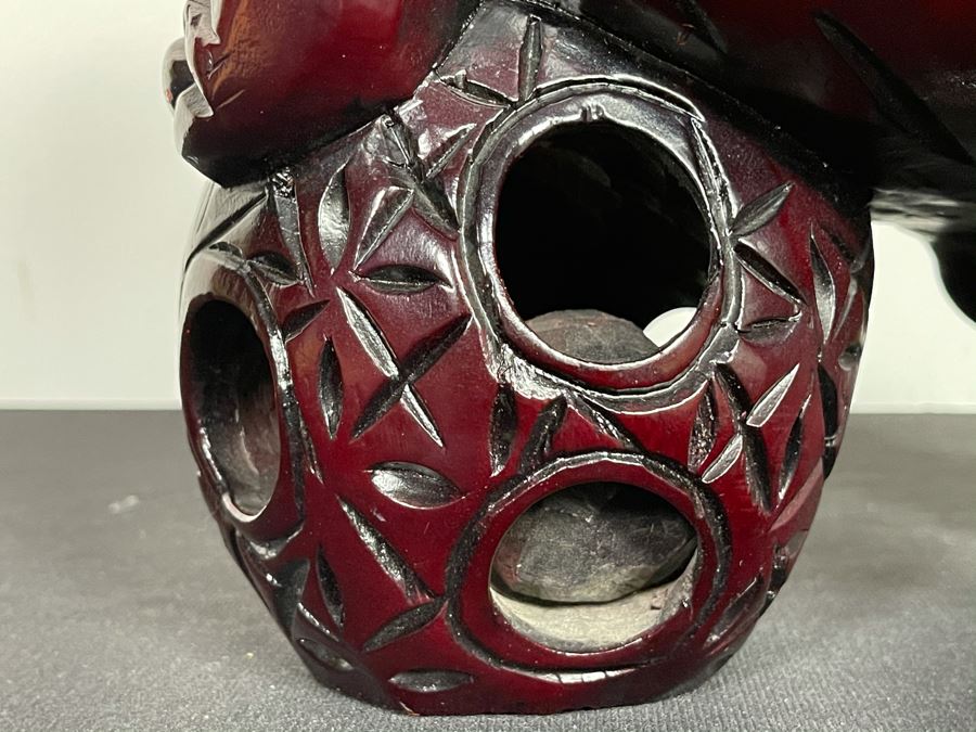 Vintage Asian Carved Wooden Foo Dog With Floating Ball 10W X 7D X 10H [Photo 11]