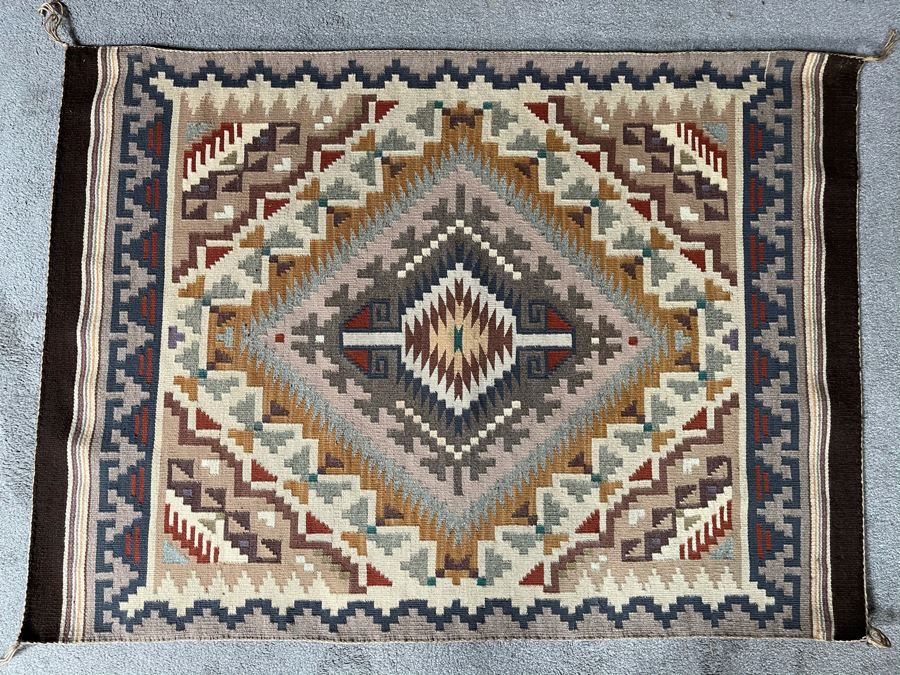 Vintage 1950s Navajo Wide Ruins Native American Vegetable Dye Rug 48 X 34 [Photo 4]