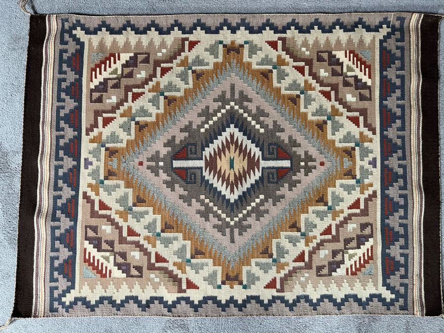 Vintage 1950s Navajo Wide Ruins Native American Vegetable Dye Rug 48 X 34 [Photo 3]