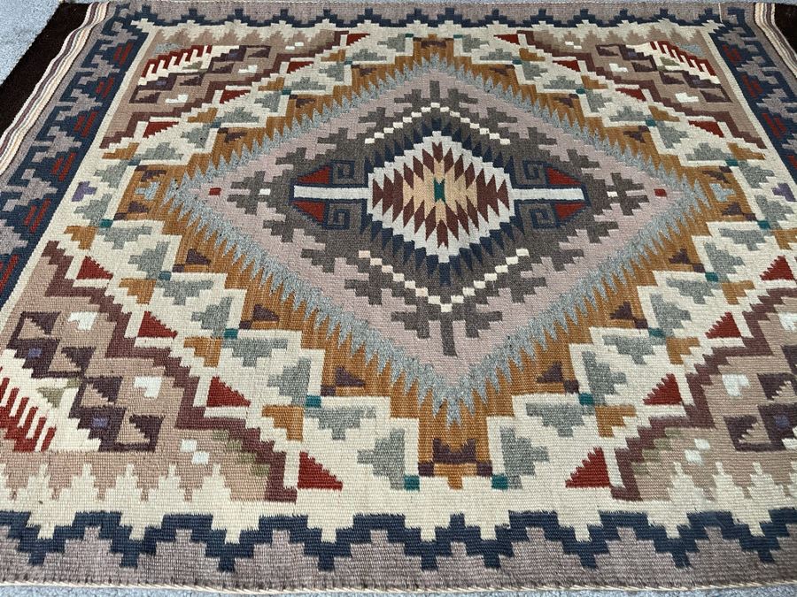 Vintage 1950s Navajo Wide Ruins Native American Vegetable Dye Rug 48 X 34 [Photo 2]