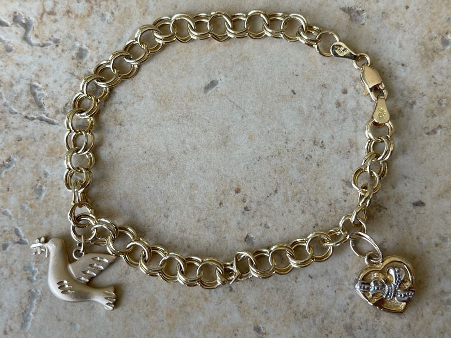 14K Gold Charm Bracelet By Beverly Hills Gold 7L 4.4g