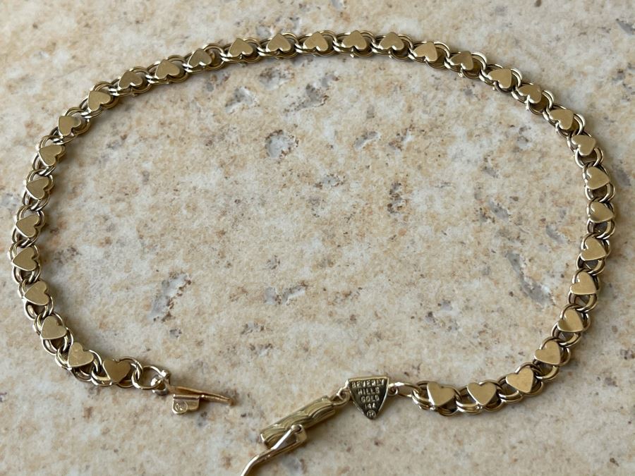 14K Gold Heart Design Bracelet By Beverly Hills Gold 7L 3.4g [Photo 4]