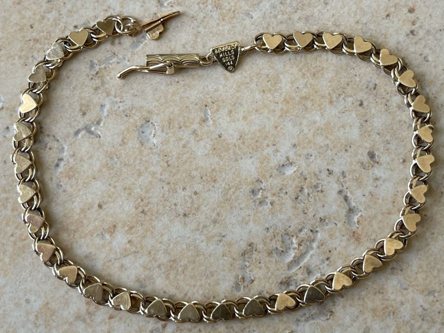 14K Gold Heart Design Bracelet By Beverly Hills Gold 7L 3.4g [Photo 6]