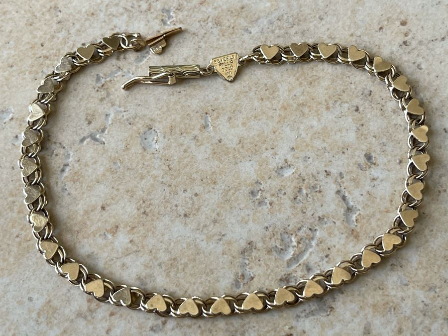 14K Gold Heart Design Bracelet By Beverly Hills Gold 7L 3.4g [Photo 5]
