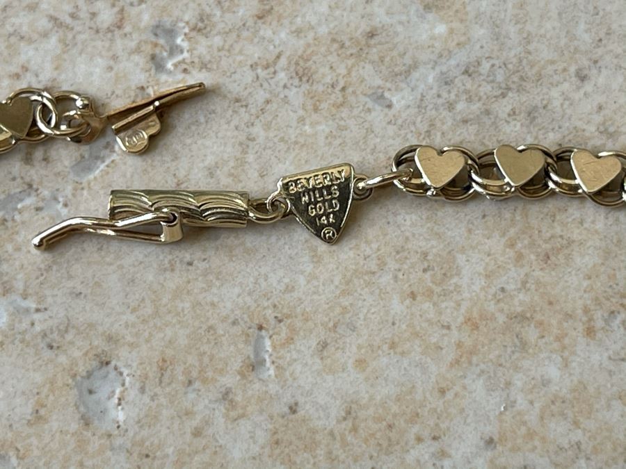 14K Gold Heart Design Bracelet By Beverly Hills Gold 7L 3.4g [Photo 7]