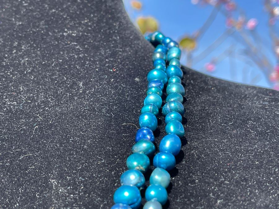 Long Blue Colored Pearl Necklace 60'L [Photo 6]