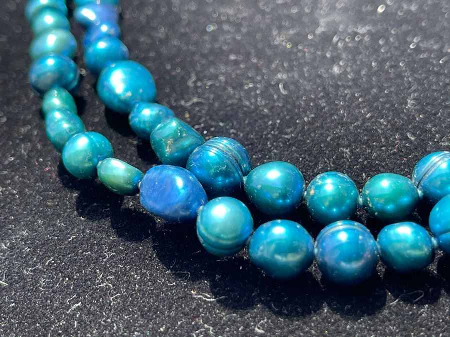 Long Blue Colored Pearl Necklace 60'L [Photo 5]