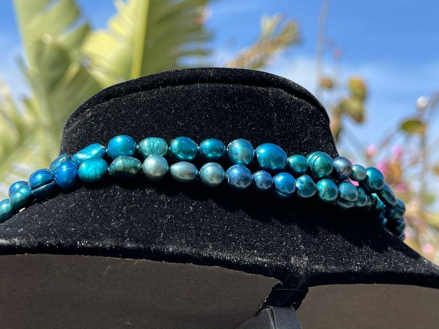 Long Blue Colored Pearl Necklace 60'L [Photo 7]