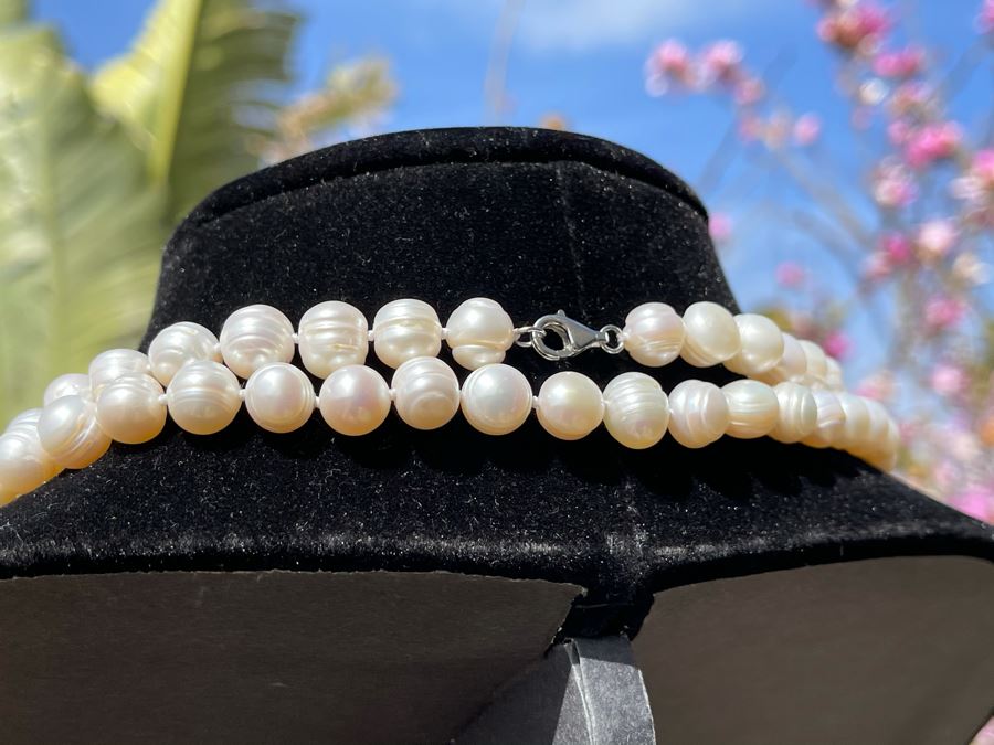 Long White Pearl Necklace With Sterling Silver Clasp 62'L [Photo 6]