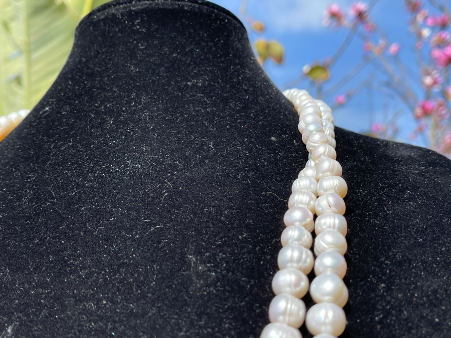 Long White Pearl Necklace With Sterling Silver Clasp 62'L [Photo 5]