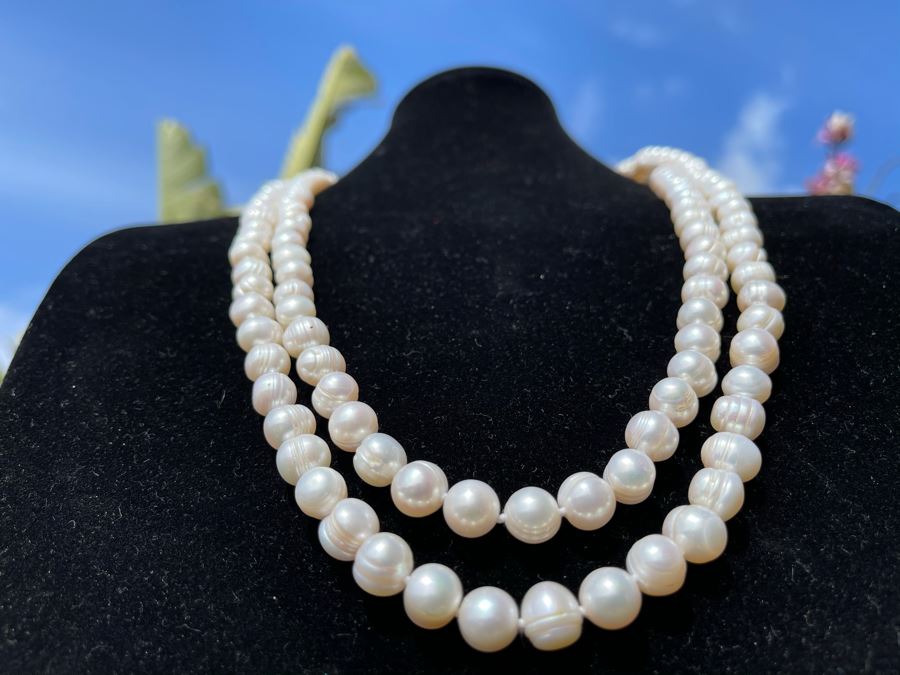 Long White Pearl Necklace With Sterling Silver Clasp 62'L [Photo 3]