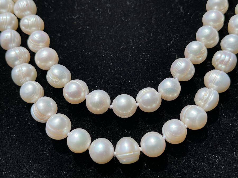 Long White Pearl Necklace With Sterling Silver Clasp 62'L [Photo 4]