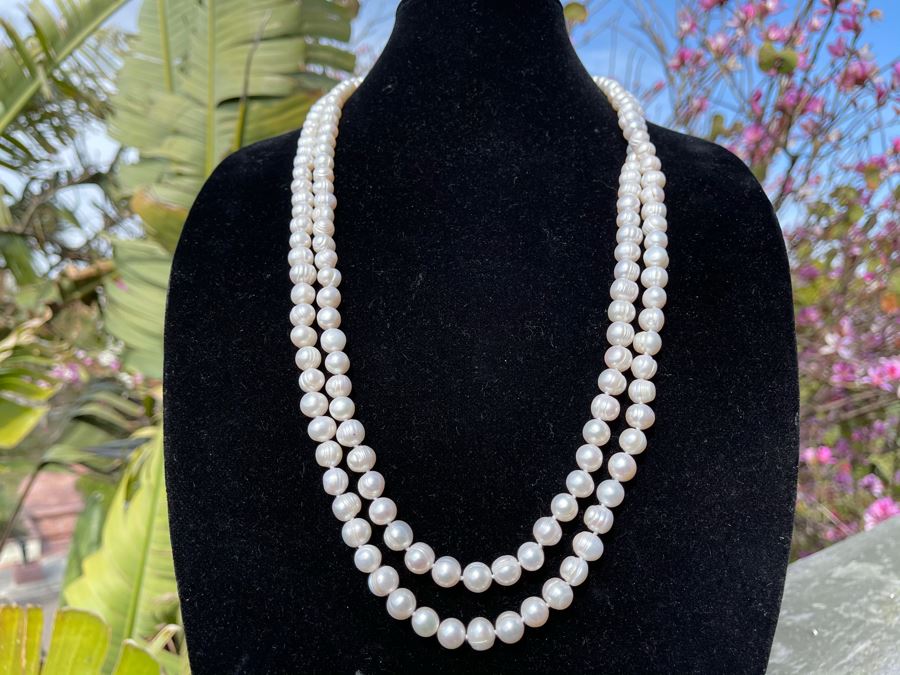 Long White Pearl Necklace With Sterling Silver Clasp 62'L [Photo 2]