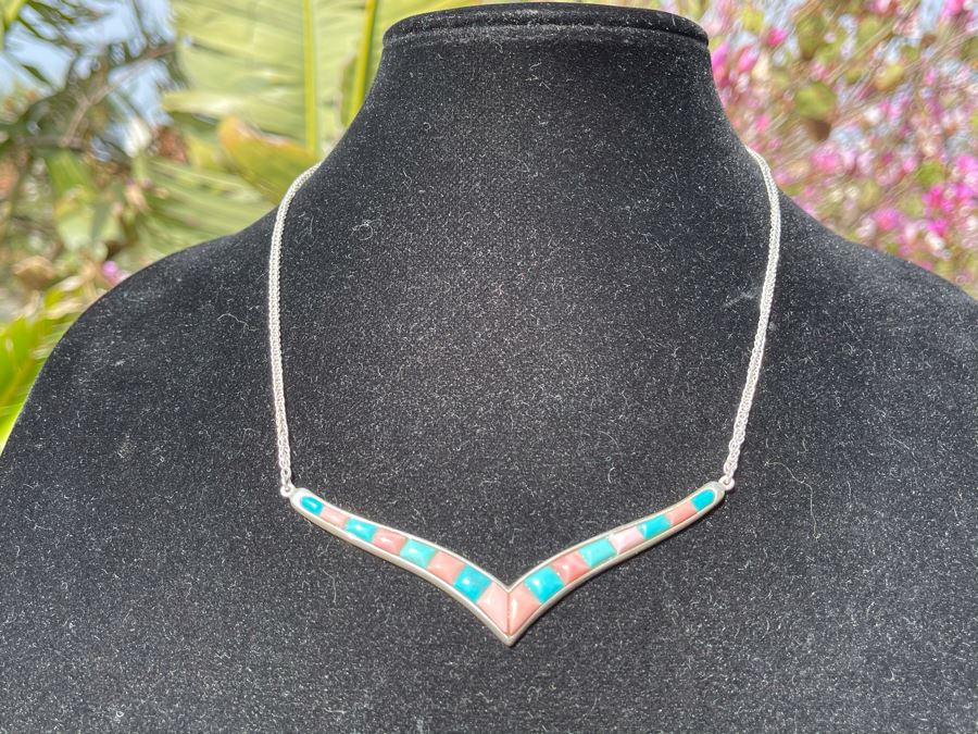 Sterling Silver Pendant Necklace With Stones 20L 16g [Photo 3]