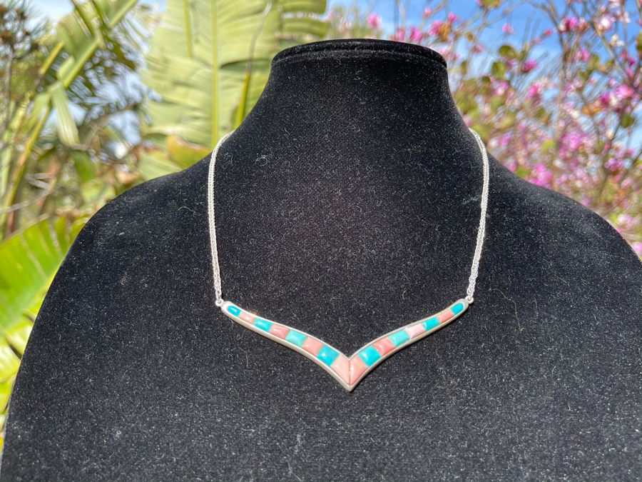 Sterling Silver Pendant Necklace With Stones 20L 16g [Photo 2]