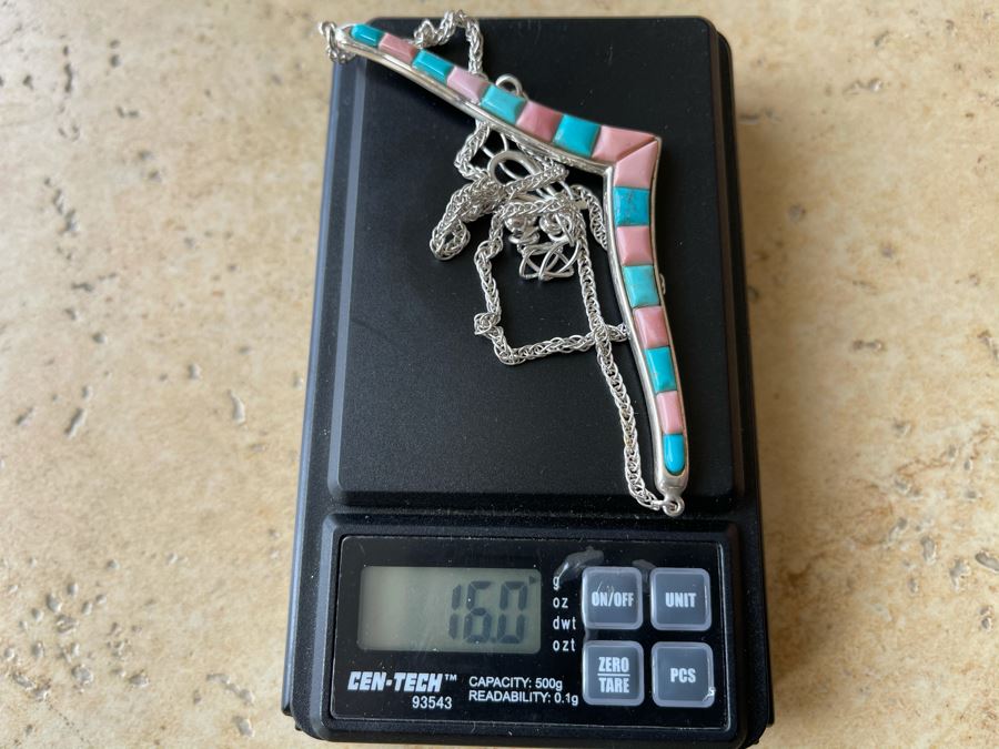 Sterling Silver Pendant Necklace With Stones 20L 16g [Photo 6]