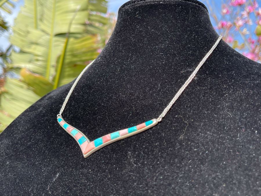 Sterling Silver Pendant Necklace With Stones 20L 16g [Photo 4]