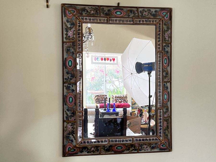 Hand Painted Glass Wall Mirror Made In Peru 24 X 32 [Photo 2]