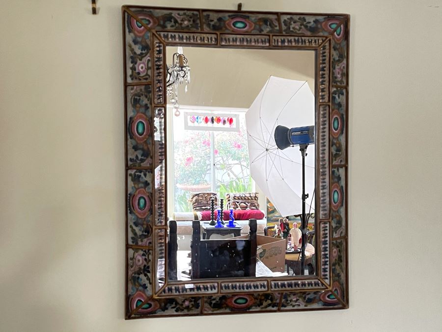 Hand Painted Glass Wall Mirror Made In Peru 24 X 32 [Photo 1]