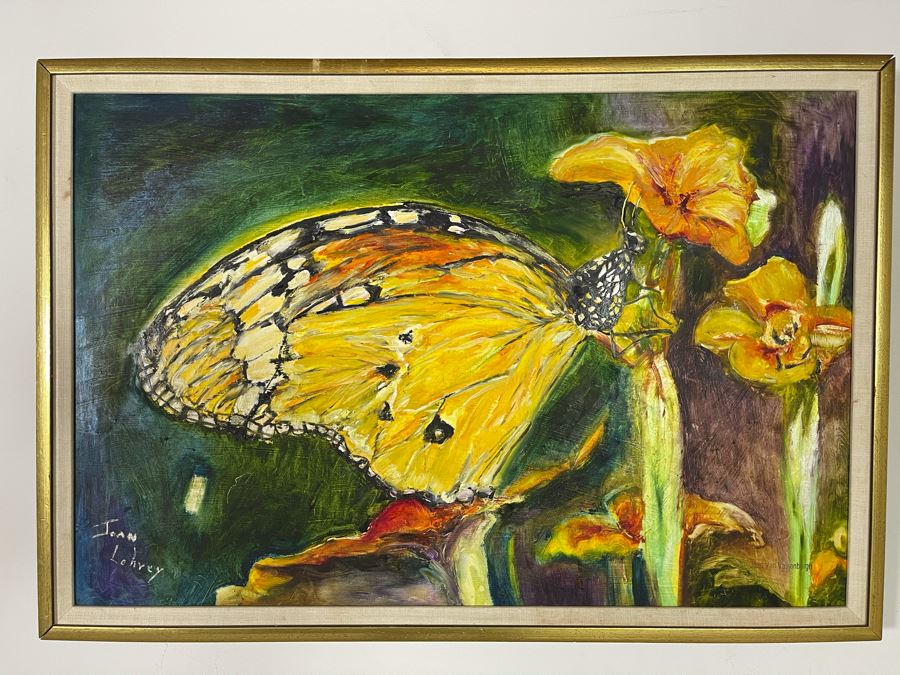 Original Joan Lohrey Butterfly Framed Oil Painting 30 X 20 [Photo 2]