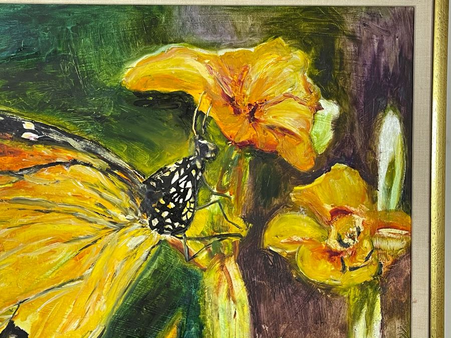 Original Joan Lohrey Butterfly Framed Oil Painting 30 X 20 [Photo 11]
