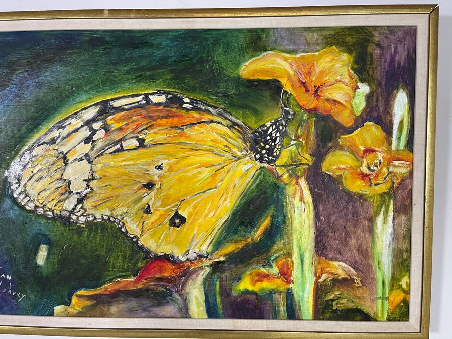 Original Joan Lohrey Butterfly Framed Oil Painting 30 X 20 [Photo 4]