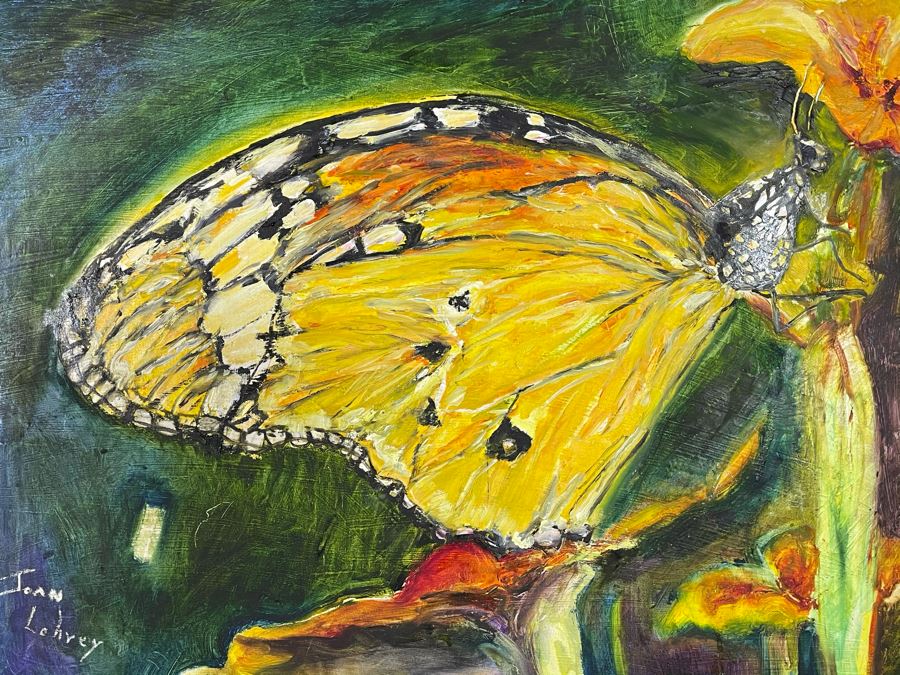 Original Joan Lohrey Butterfly Framed Oil Painting 30 X 20 [Photo 10]