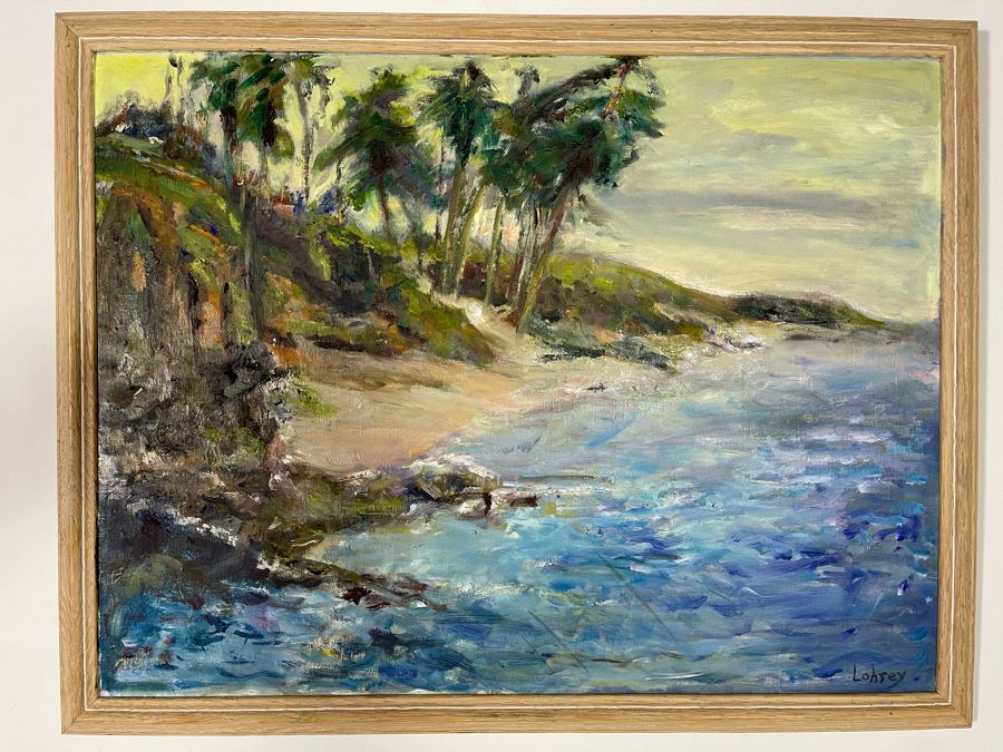 Original Joan Lohrey Seascape Shoreline Oil Painting 23 X 18 [Photo 1]