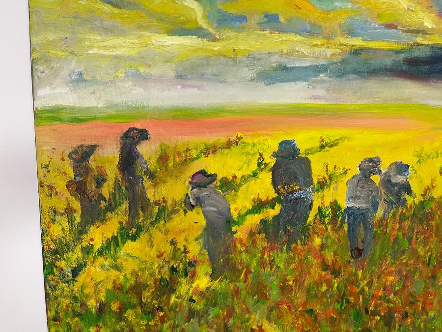 Original Joan Lohrey Oil Painting On Canvas Glowing Sky Over Flower Fields Signed JVV (Maiden Name) 30 X 40 [Photo 6]