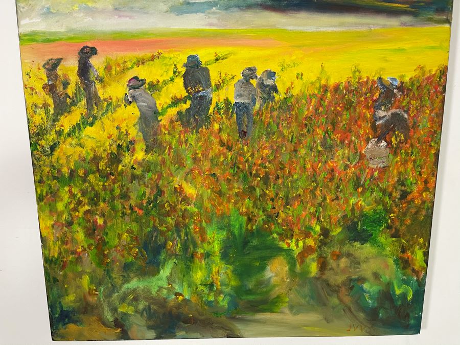 Original Joan Lohrey Oil Painting On Canvas Glowing Sky Over Flower Fields Signed JVV (Maiden Name) 30 X 40 [Photo 5]