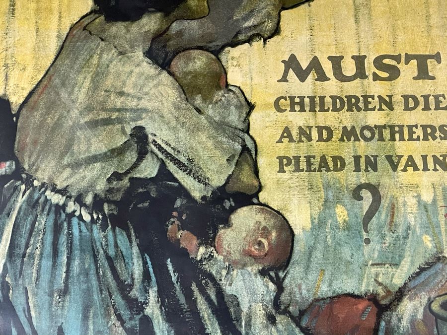 Antique 1918 Original World War I Framed Poster: 'Must Children Die And Mothers Plead In Vain?' Buy More Liberty Bonds The Sackett & Wilhelms Corp NY 1-B 30 X 40 [Photo 5]