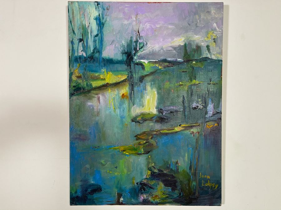 Original Joan Lohrey Abstract Expressionist Landscape Oil Painting On Canvas 18 X 24