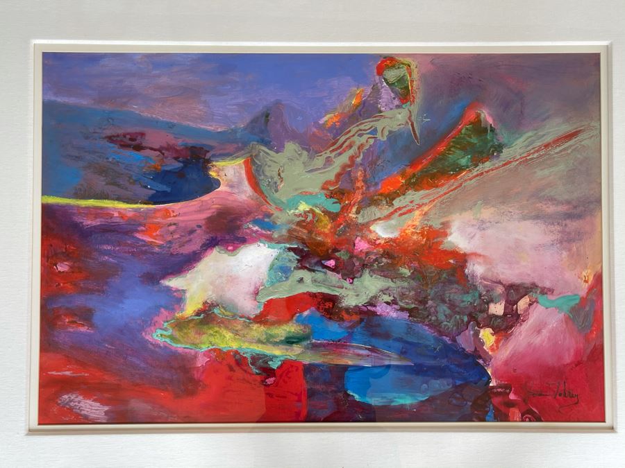 LARGE Original Joan Lohrey Framed Modernist Abstract Mixed Media Painting Titled 'Night Music' From Memphis TN Retailed For $4,000 (Painting Is Larger Than It Looks In Photos) 34 X 46 [Photo 9]