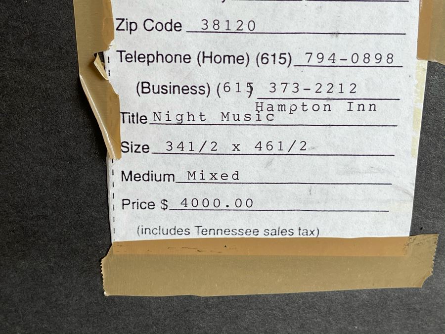 LARGE Original Joan Lohrey Framed Modernist Abstract Mixed Media Painting Titled 'Night Music' From Memphis TN Retailed For $4,000 (Painting Is Larger Than It Looks In Photos) 34 X 46 [Photo 15]