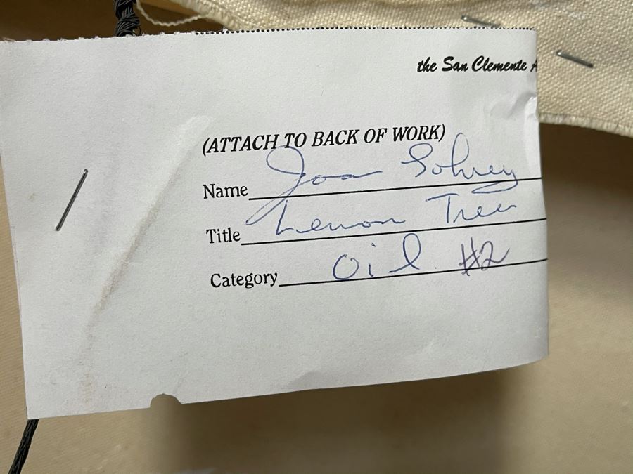 Original Joan Lohrey Framed Oil Painting Titled 'Lemon Tree' Featured At The San Clemente Arts And Crafts Club Retailed For $500 30 X 30 [Photo 11]