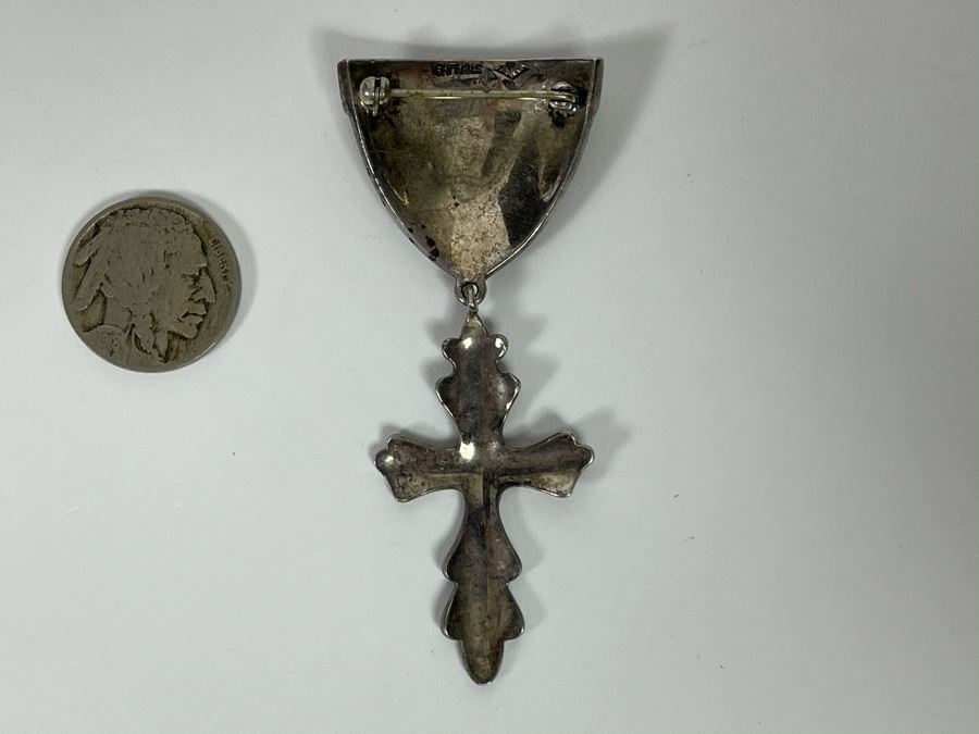 Vintage Sterling Silver Marcasite Cross Pendant 3L 13.9g [Photo 5]